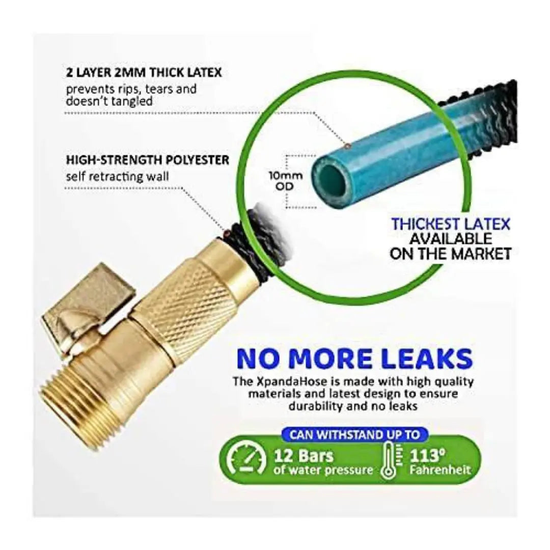 KORVATEK 50ft Expandable Garden Hose, Heavy Duty 4-Layer Latex Core, Brass Connectors, 8-Pattern Nozzle Included, Flexible Lightweight Water Hose