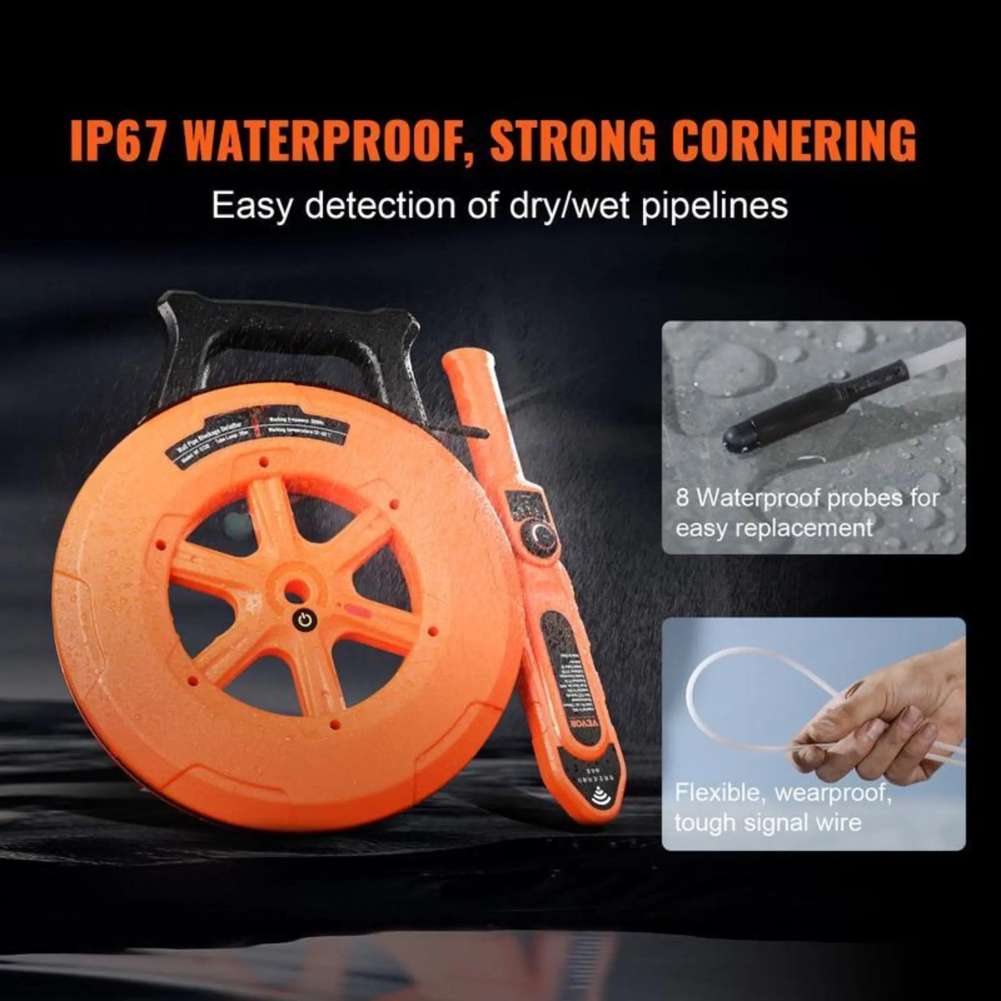 KORVATEK Pipe Lock Detector Pipe Locators 98ft Waterproof IP67 Adjustable Sensitivity Sewer Wall Scanner Plumbing Tool for Metal Plastic PVC Pipe