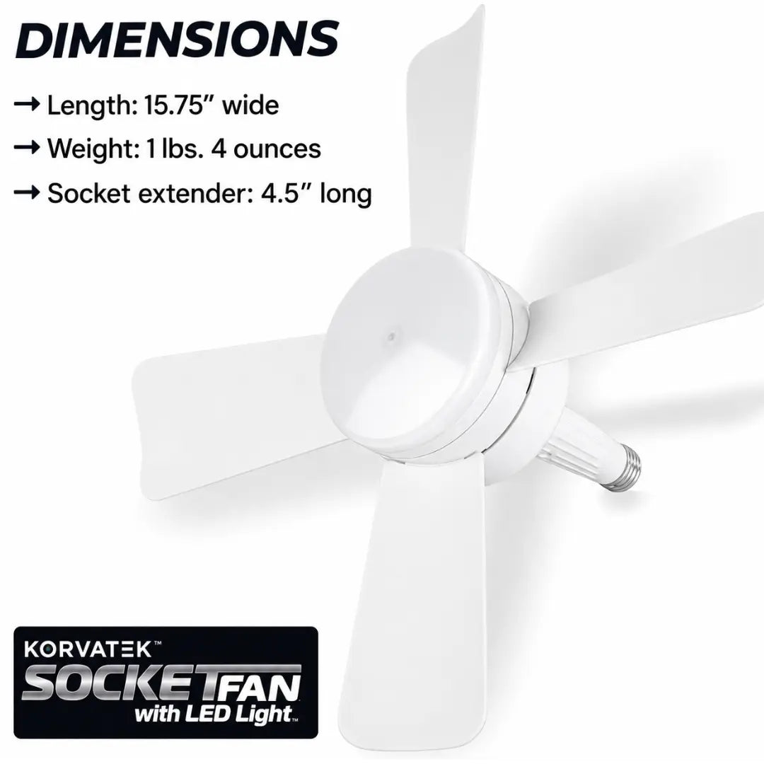 KORVATEK Socket Breeze Modern Ceiling Fans with LED Lights, 10" LED E26 Screw Base Mini Light Socket Fan for Bedroom, Living Room, Kitchen, Balcony