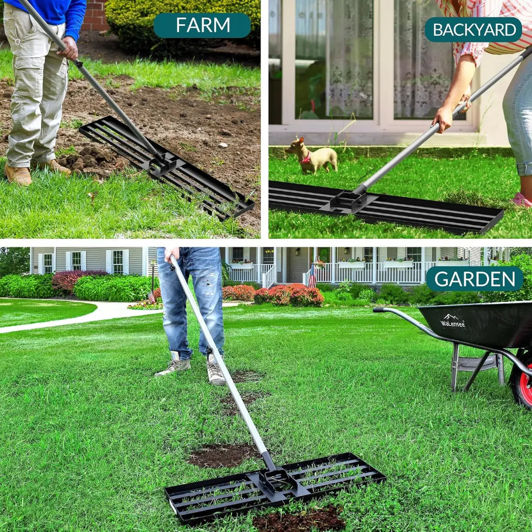 Korvatek B6 Lawn Leveling Rake - Levelawn Tool - Labor-Saving Leveling Rake for Lawns - Stainless Steel Handle - Suitable for Garden, Lawn, and Golf Course - For Easy Leveling of Soil, Sand, and Earth