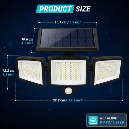 KORVATEK Solar Buitenlamp – 3-kops Beveiligingslamp met Bewegingssensor, Afstandsbediening & IP65