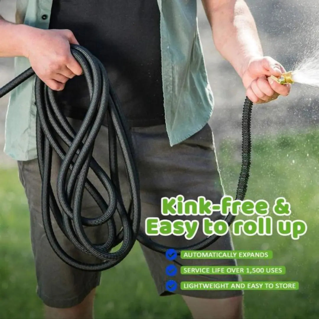 KORVATEK 50ft Expandable Garden Hose, Heavy Duty 4-Layer Latex Core, Brass Connectors, 8-Pattern Nozzle Included, Flexible Lightweight Water Hose