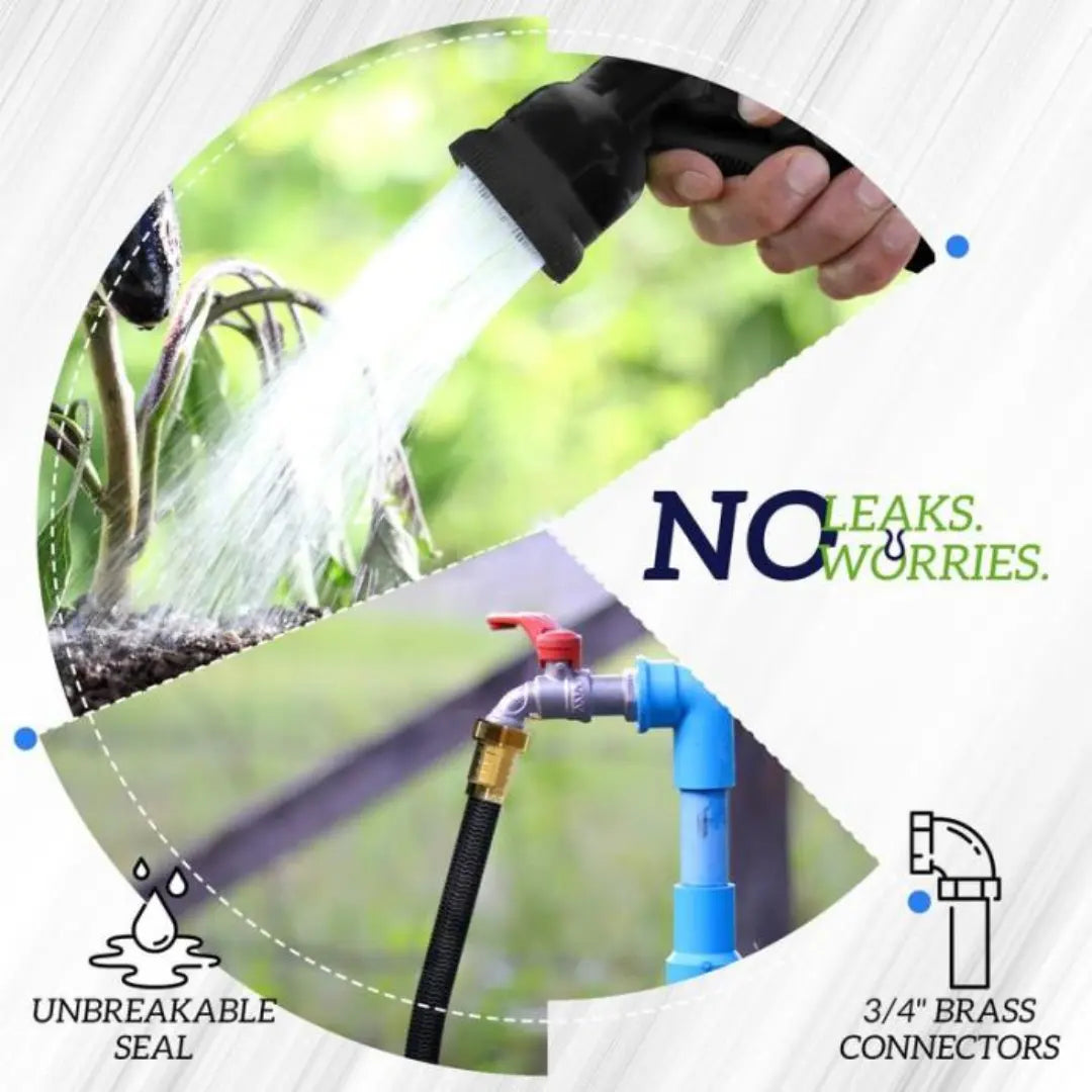 KORVATEK 50ft Expandable Garden Hose, Heavy Duty 4-Layer Latex Core, Brass Connectors, 8-Pattern Nozzle Included, Flexible Lightweight Water Hose