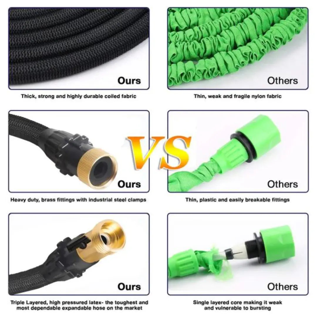 KORVATEK 50ft Expandable Garden Hose, Heavy Duty 4-Layer Latex Core, Brass Connectors, 8-Pattern Nozzle Included, Flexible Lightweight Water Hose