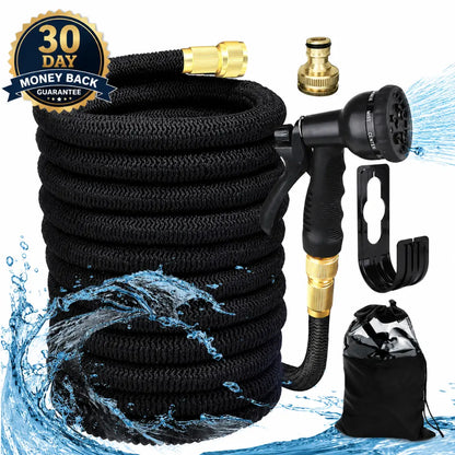 KORVATEK 50ft Expandable Garden Hose, Heavy Duty 4-Layer Latex Core, Brass Connectors, 8-Pattern Nozzle Included, Flexible Lightweight Water Hose
