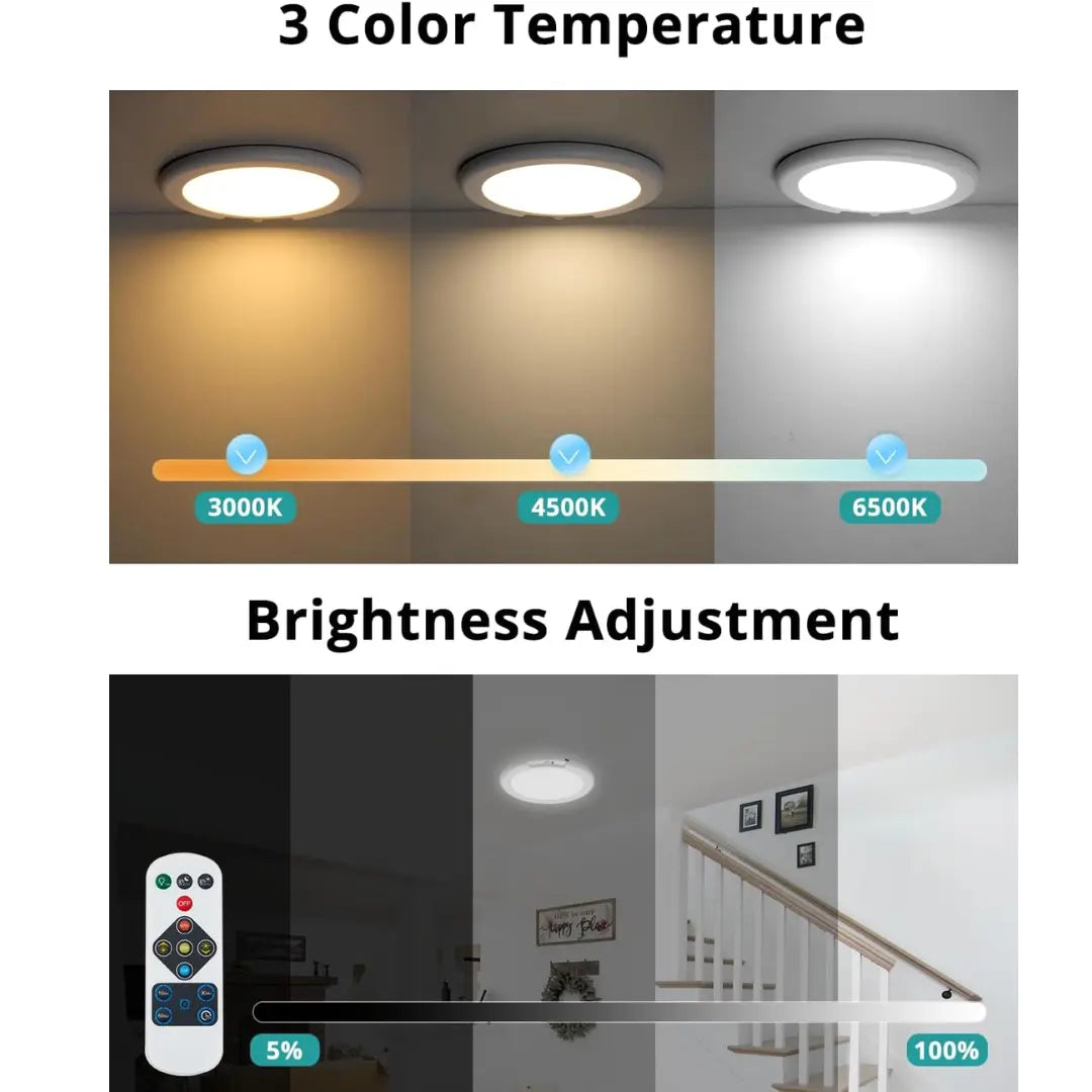 Korvatek Battery Operated Ceiling Lights Rechargeable Motion Sensor Light Indoor Wireless Shower Light with Remote - Dimmable Timing Motion Activated Lamp for Closet Shower