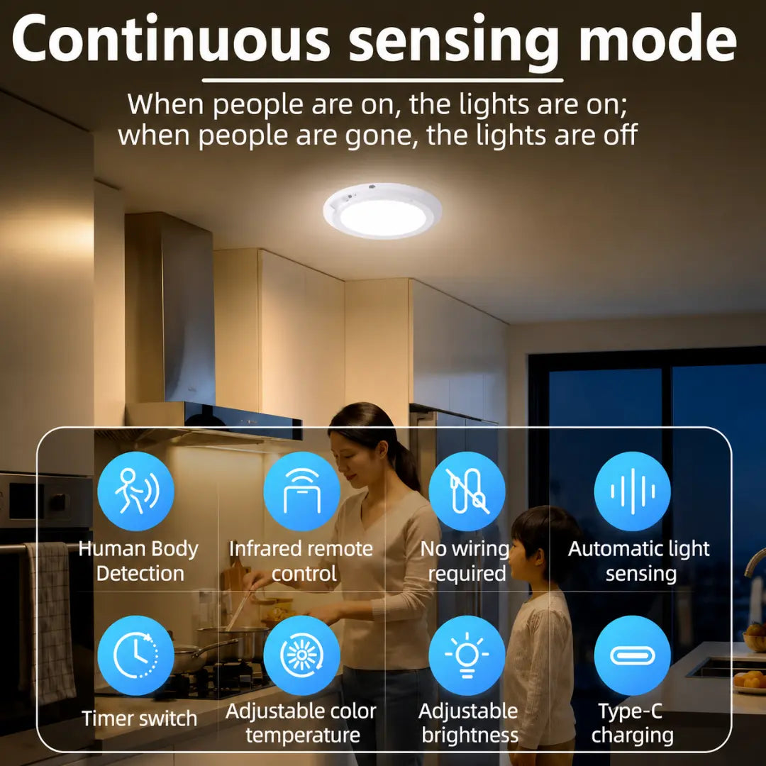 Korvatek Battery Operated Ceiling Lights Rechargeable Motion Sensor Light Indoor Wireless Shower Light with Remote - Dimmable Timing Motion Activated Lamp for Closet Shower