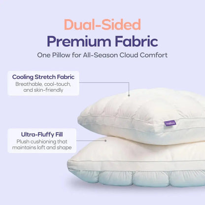 Korvatek CloudPuff Pillow – Soft Quilted Puff Grid Design Pillow, Fluffy Plush Bed Pillow with Cloud Like Comfort, Breathable Support Pillow for Side, Back & Stomach Sleepers, Cozy Bed Pillow for Better Sleep