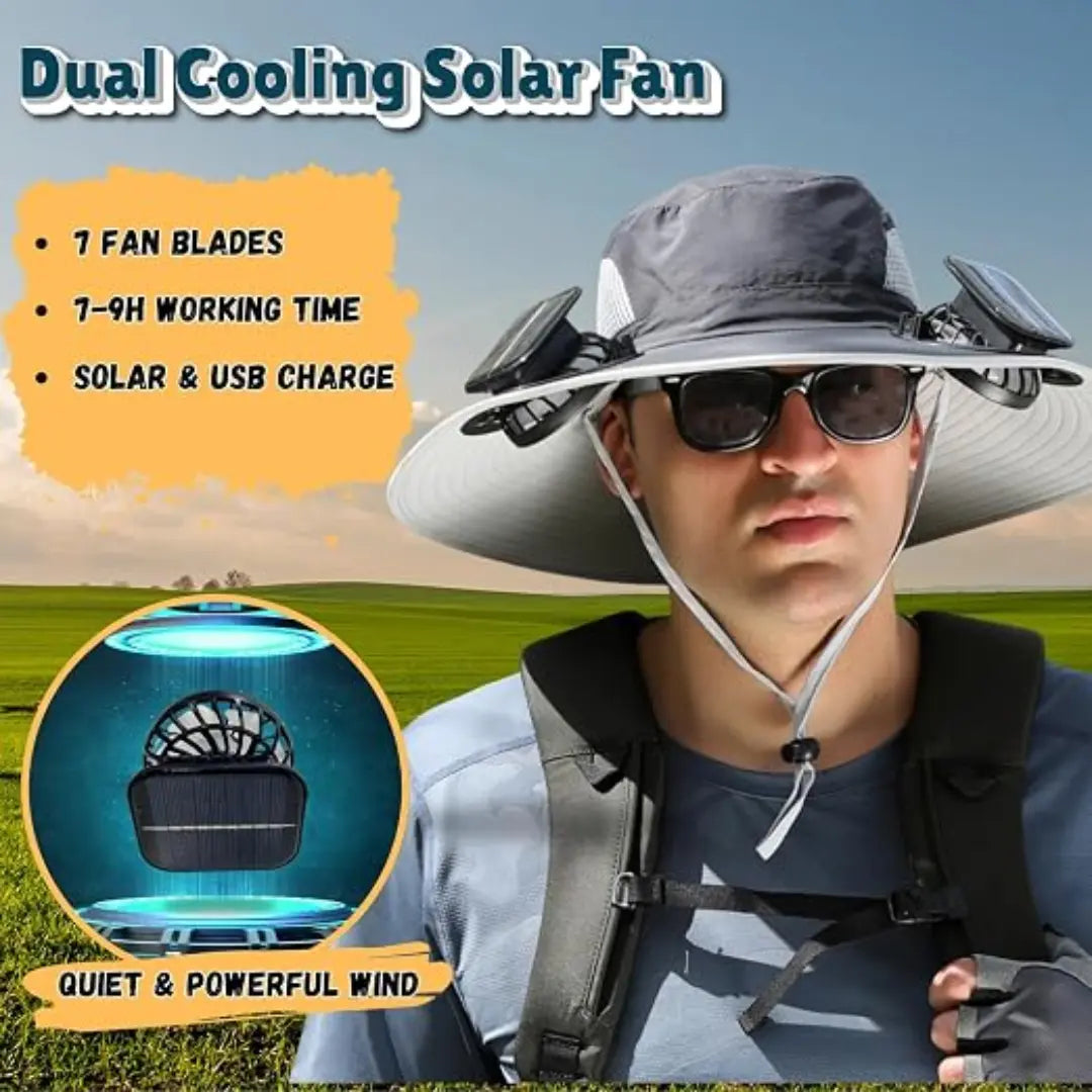 KORVATEK Power Fan Hoed 2026 Nieuwe Zonneventilator Outdoor Vissershoed - Zonnebescherming Zonnehoed met Ventilator Zonneventilatorhoed Dubbele Voeding Ventilator Outdoor Ventilator