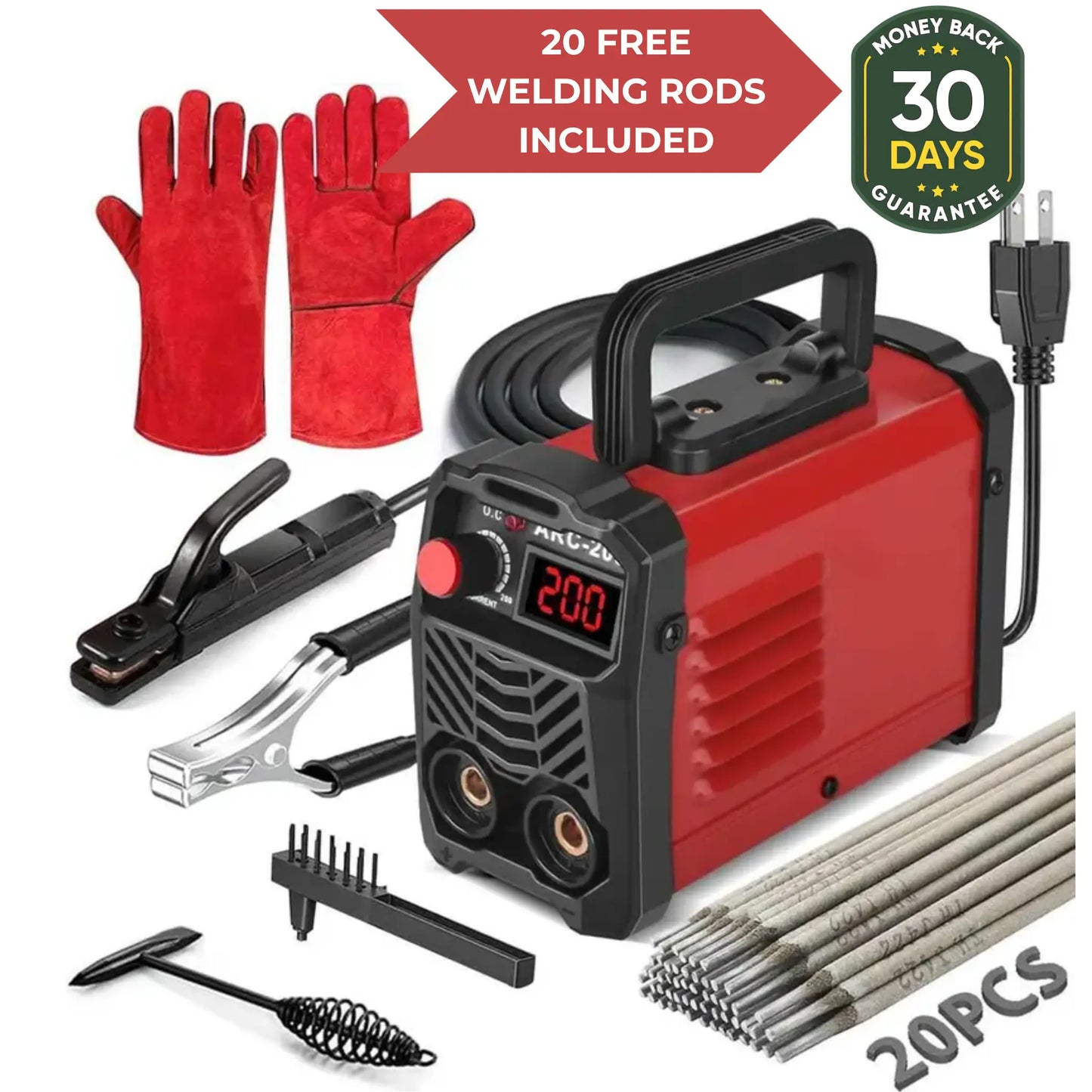 Korvatek QuickWeld Complete Welding System - Portable Stick Welder Machine 110V with Hot Start Arc Force Anti-Stick, Includes 20 Rods & 2 Chip Hammers
