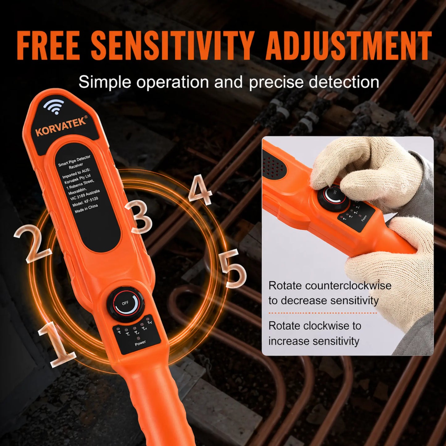 KORVATEK Pipe Lock Detector Pipe Locators 98ft Waterproof IP67 Adjustable Sensitivity Sewer Wall Scanner Plumbing Tool for Metal Plastic PVC Pipe