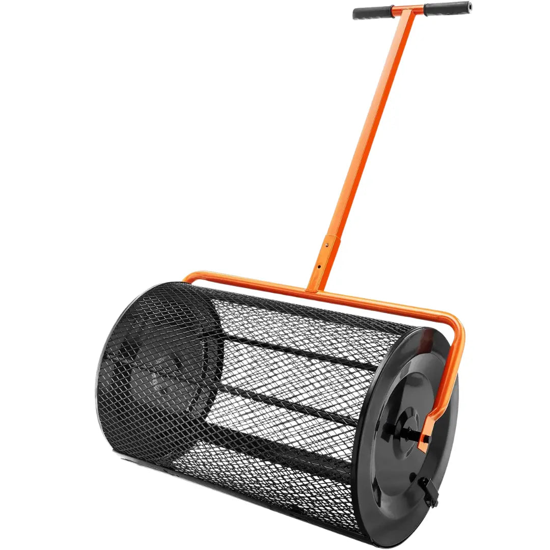 Korvatek RS5 Compost Spreader, 24 In Wide Peat Moss Spreader With T Shaped Handle, 3 Heights Adjustable, Powder-Coated Steel Garden Peat Moss Roller, Heavy Duty Grass Seed Spreaders For Planting Seeding