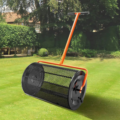 Korvatek RS5 Compost Spreader, 24 In Wide Peat Moss Spreader With T Shaped Handle, 3 Heights Adjustable, Powder-Coated Steel Garden Peat Moss Roller, Heavy Duty Grass Seed Spreaders For Planting Seeding