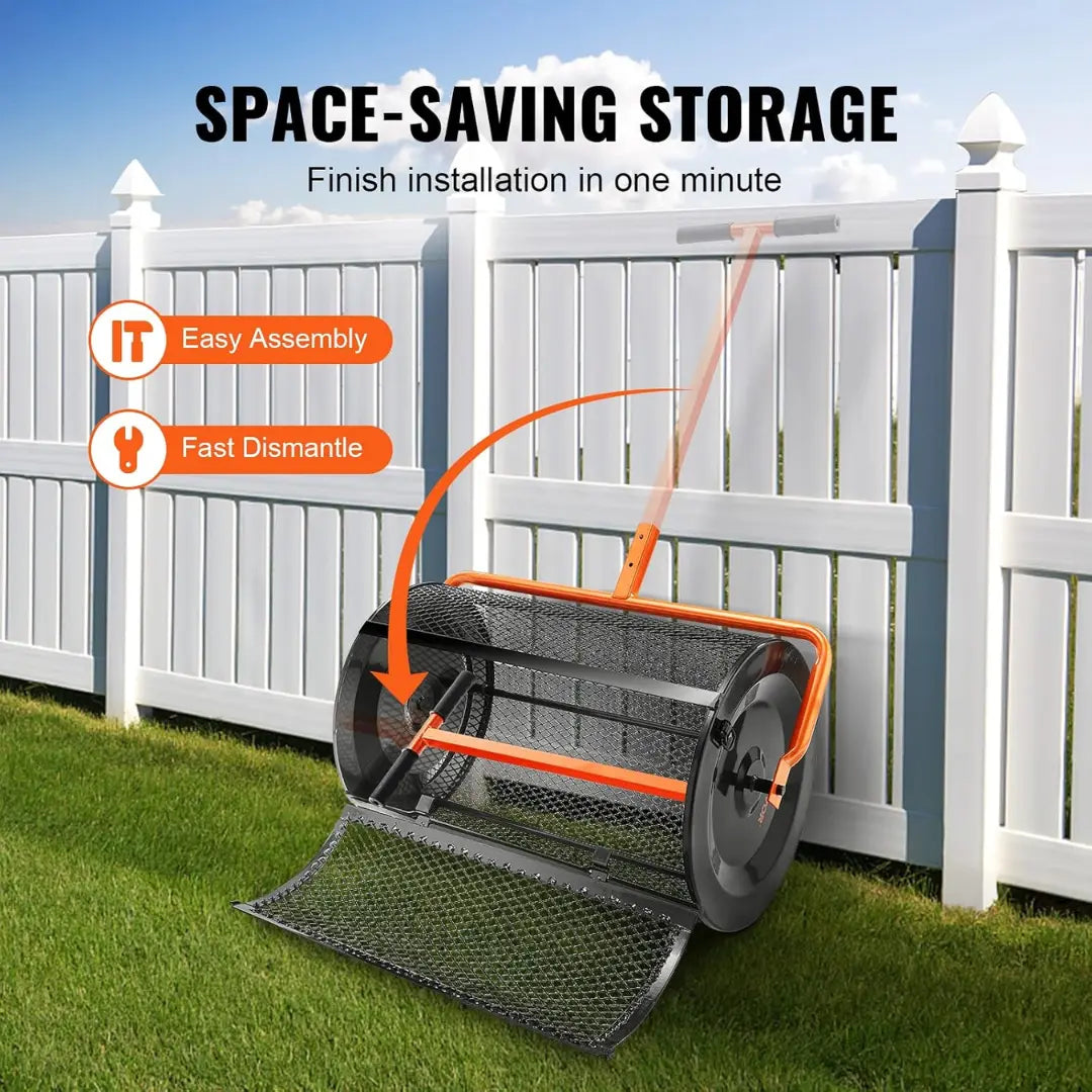 Korvatek RS5 Compost Spreader, 24 In Wide Peat Moss Spreader With T Shaped Handle, 3 Heights Adjustable, Powder-Coated Steel Garden Peat Moss Roller, Heavy Duty Grass Seed Spreaders For Planting Seeding