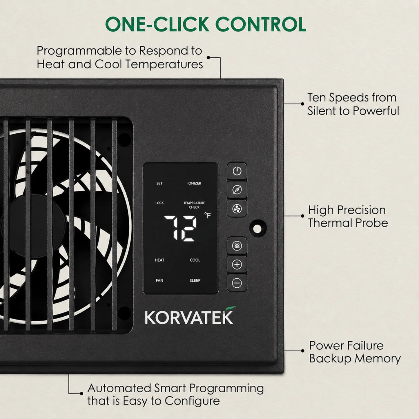 KORVATEK EP987 4"x10" Register Booster Fan for Wall & Floor Vents, 10-Speed Quiet Ventilation Fan with Thermostat & Remote, Negative Ion Air Vent Booster, Enhances Airflow & Home Comfort