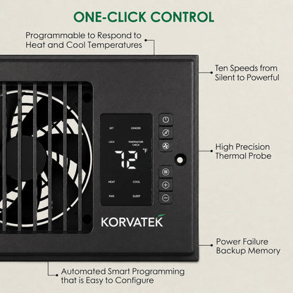 KORVATEK EP987 4"x10" Register Booster Fan for Wall & Floor Vents, 10-Speed Quiet Ventilation Fan with Thermostat & Remote, Negative Ion Air Vent Booster, Enhances Airflow & Home Comfort