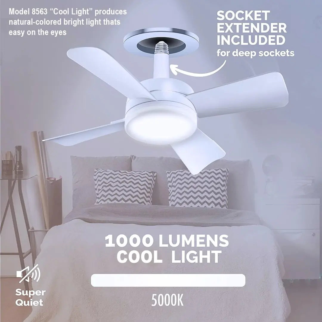 KORVATEK Socket Breeze Modern Ceiling Fans with LED Lights, 10" LED E26 Screw Base Mini Light Socket Fan for Bedroom, Living Room, Kitchen, Balcony