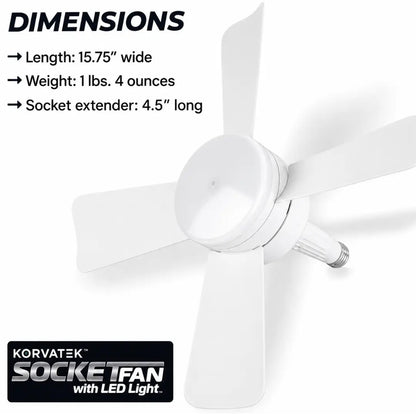 KORVATEK Socket Breeze Modern Ceiling Fans with LED Lights, 10" LED E26 Screw Base Mini Light Socket Fan for Bedroom, Living Room, Kitchen, Balcony