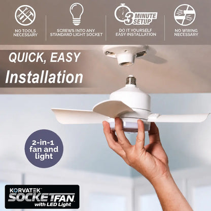 KORVATEK Socket Breeze Modern Ceiling Fans with LED Lights, 10" LED E26 Screw Base Mini Light Socket Fan for Bedroom, Living Room, Kitchen, Balcony