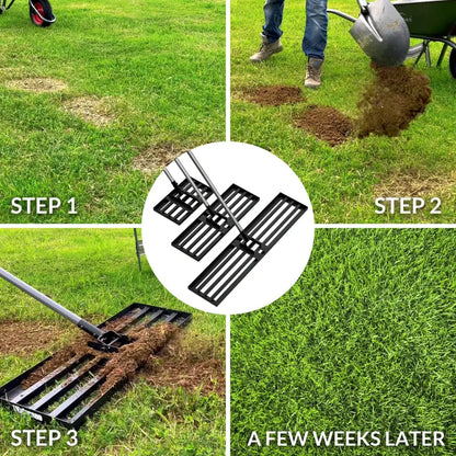 Korvatek B6 Lawn Leveling Rake - Levelawn Tool - Labor-Saving Leveling Rake for Lawns - Stainless Steel Handle - Suitable for Garden, Lawn, and Golf Course - For Easy Leveling of Soil, Sand, and Earth