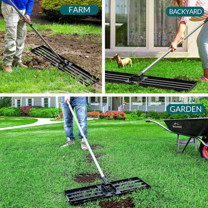Korvatek B6 Lawn Leveling Rake - Levelawn Tool - Labor-Saving Leveling Rake for Lawns - Stainless Steel Handle - Suitable for Garden, Lawn, and Golf Course - For Easy Leveling of Soil, Sand, and Earth
