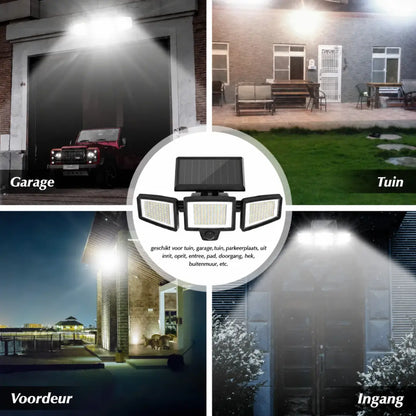 KORVATEK Zonne-Buitenlamp – 3 Koppen Beveiligingslamp met Bewegingssensor, Afstandsbediening & IP65
