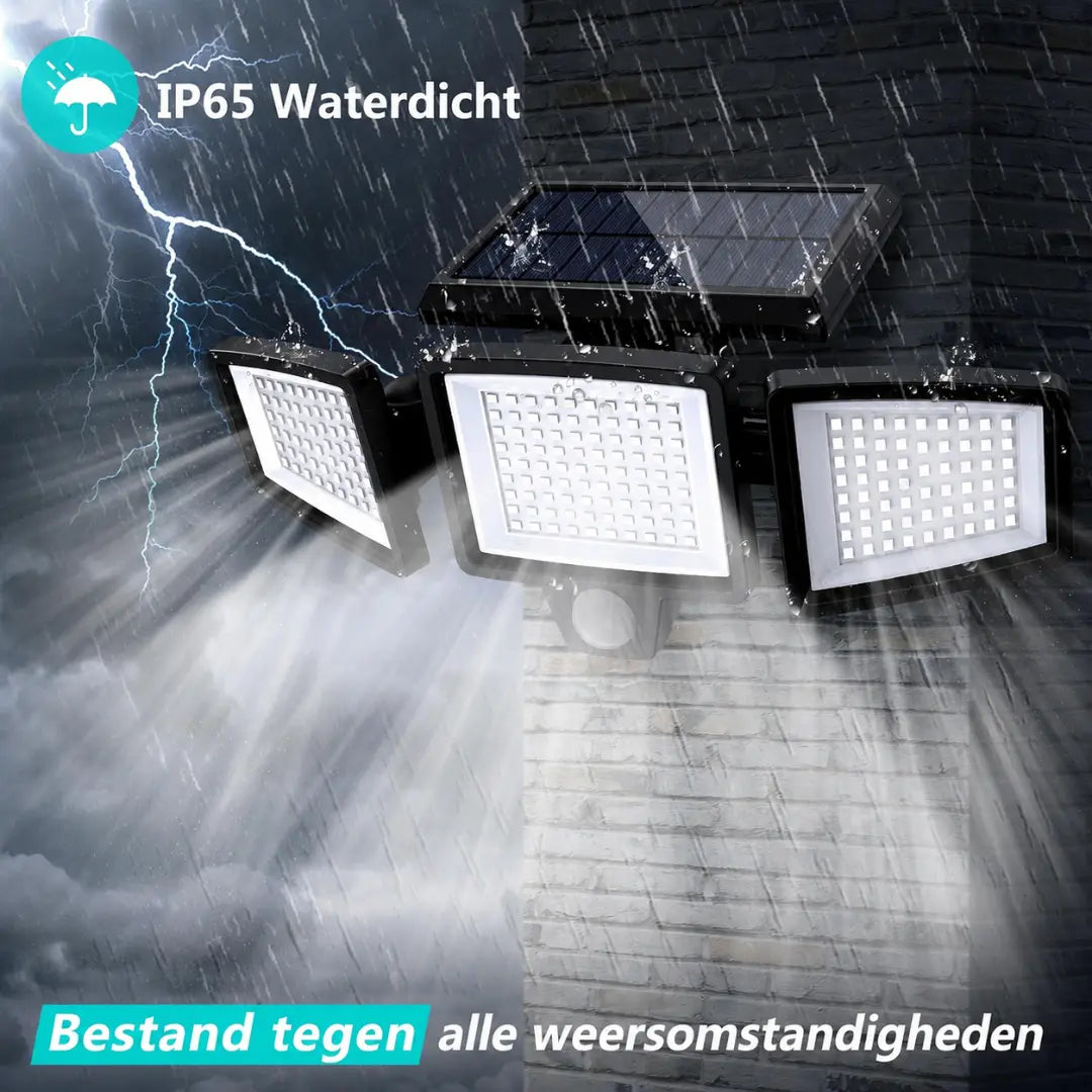 KORVATEK Zonne-Buitenlamp – 3 Koppen Beveiligingslamp met Bewegingssensor, Afstandsbediening & IP65