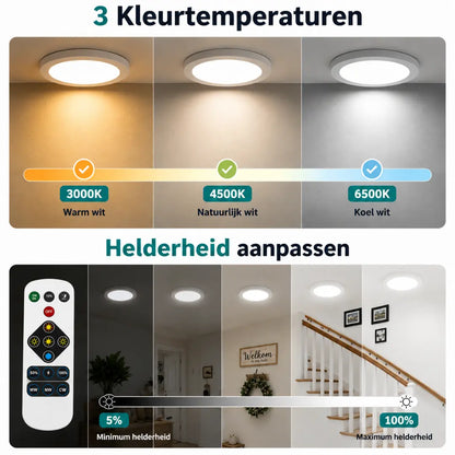 Korvatek Batterijgevoede Plafondlamp Oplaadbaar met Bewegingssensor Binnen Draadloze Douchelamp met Afstandsbediening - Dimbaar Timing Bewegingsgeactiveerde Lamp voor Kast en Douche