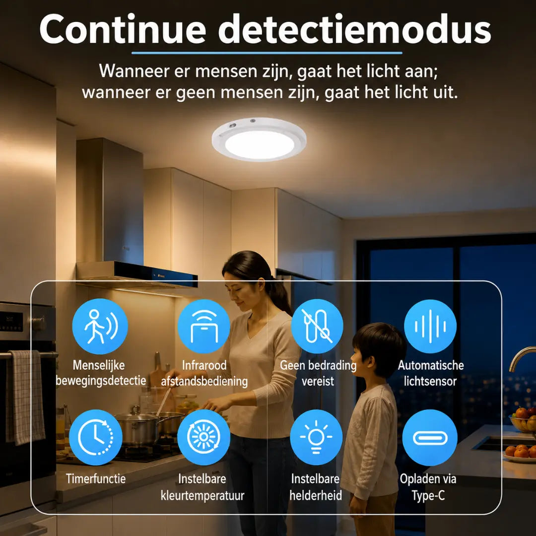Korvatek Batterijgevoede Plafondlamp Oplaadbaar met Bewegingssensor Binnen Draadloze Douchelamp met Afstandsbediening - Dimbaar Timing Bewegingsgeactiveerde Lamp voor Kast en Douche