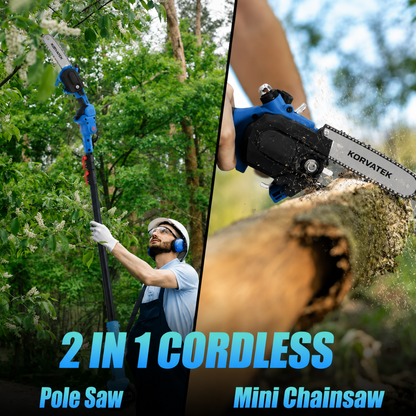 Korvatek R4 2 in 1 Mini Chainsaw, 8" Brushless Electric Pruner, 8.5-15FT Telescopic Pruning Pole, Working Height up to 15ft, 60° Angled Head, Shoulder Strap
