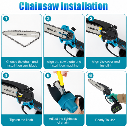 Korvatek R4 2 in 1 Mini Chainsaw, 8" Brushless Electric Pruner, 8.5-15FT Telescopic Pruning Pole, Working Height up to 15ft, 60° Angled Head, Shoulder Strap