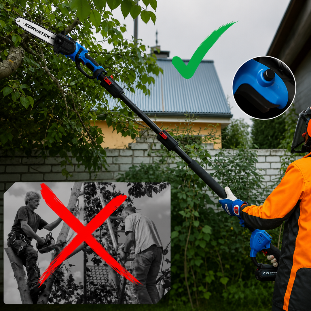 Korvatek R4 2 in 1 Mini Chainsaw, 8" Brushless Electric Pruner, 8.5-15FT Telescopic Pruning Pole, Working Height up to 15ft, 60° Angled Head, Shoulder Strap