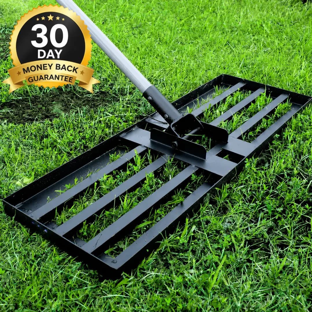 Korvatek B6 Gazon Nivelleerhark - Levelawn Tool - Arbeidsbesparende Nivelleerrake voor Gazon - Roestvrijstalen Steel - Geschikt voor Tuin, Gazon en Golfbaan - Voor Eenvoudig Egaliseren van Grond, Zand en Aarde