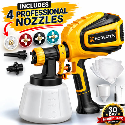 KORVATEK R6 Paint Sprayer, 1000W HVLP Spray Gun with Cleaning & Blowing Joints, 4 Nozzles and 3 Patterns, Easy to Clean, for Furniture, Cabinets, Fence, Walls, Door, Garden Chairs etc. VF803 Yellow