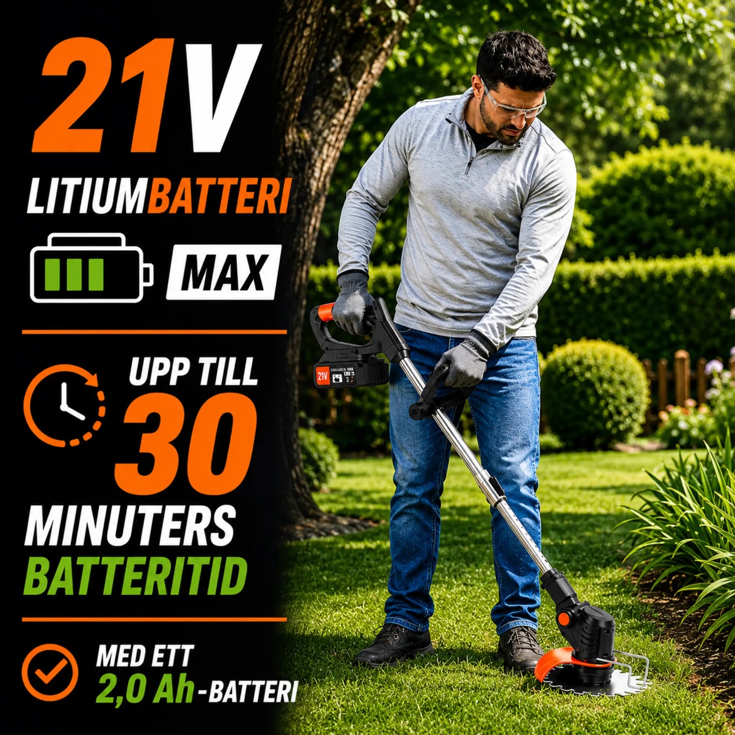 Korvatek Elektrische S4 Bosmaaier 21V met batterij en 4 verschillende bladen – krachtige, snoerloze grastrimmer voor tuin en gazon.