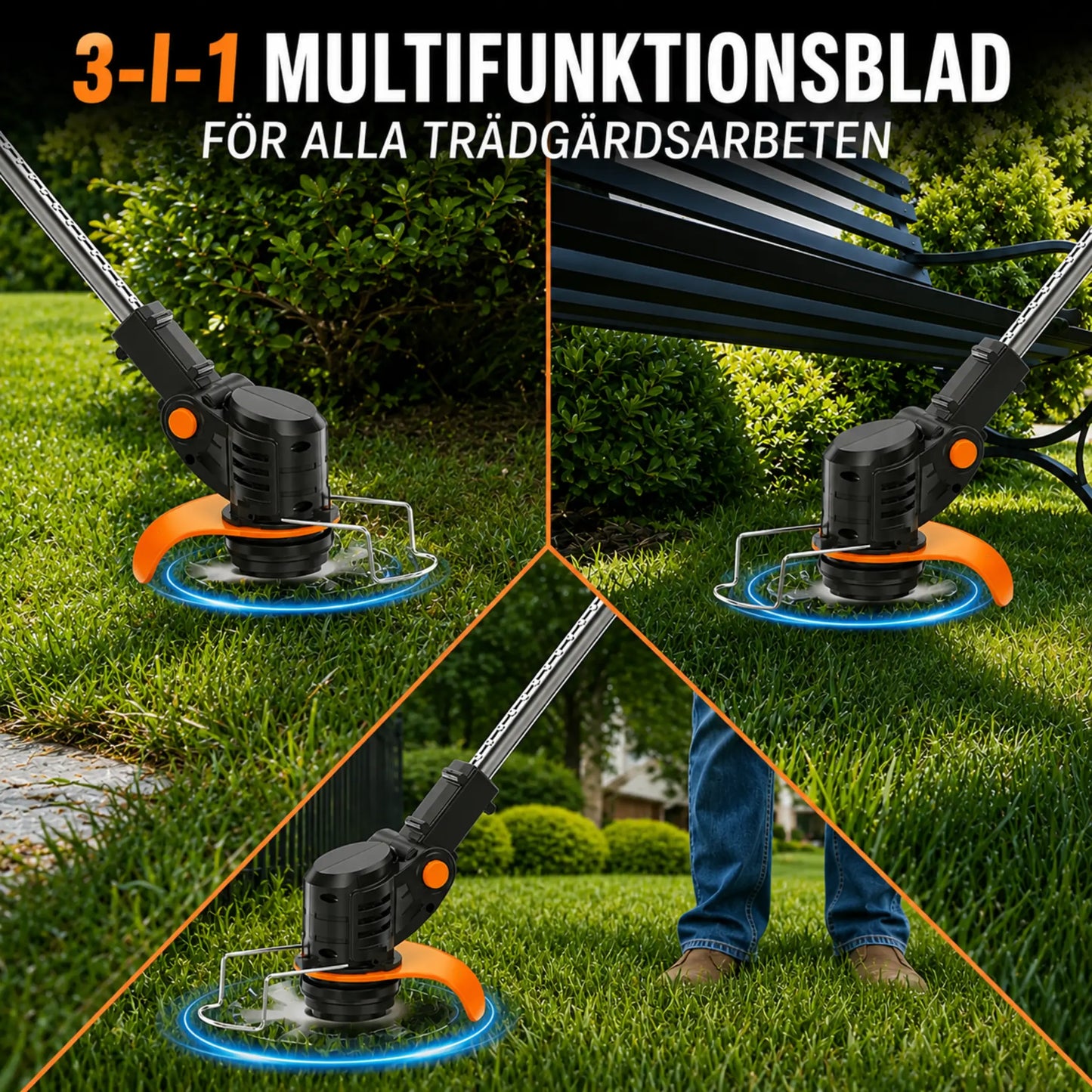 Korvatek Elektrische S4 Bosmaaier 21V met batterij en 4 verschillende bladen – krachtige, snoerloze grastrimmer voor tuin en gazon.